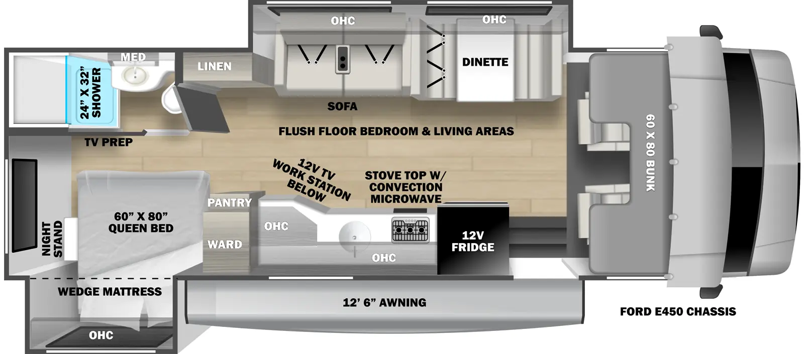 The Solera 27DSE floorplan has one entry and two slide outs. Exterior features include: 12' 6" awning. Interiors features include: bunk over cab and dinette.